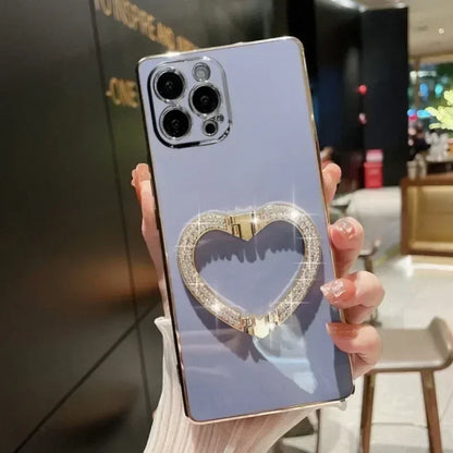 【キラキラビジュー ハート】リングスタンド ケース｜iPhone対応 #250526