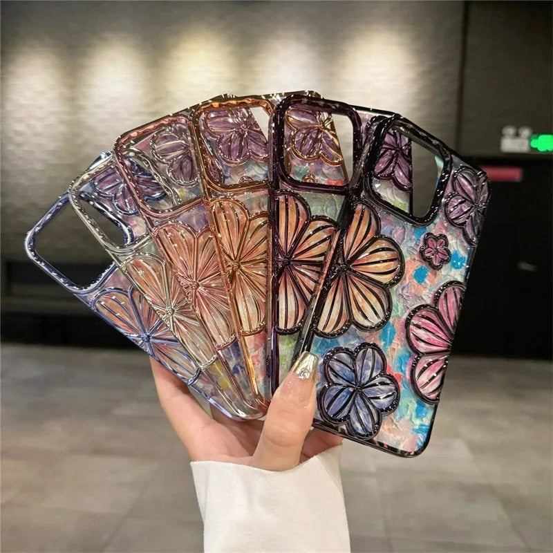 【クリスタルフラワー】立体エンボス フラワーデザイン スマホケース｜iPhone対応