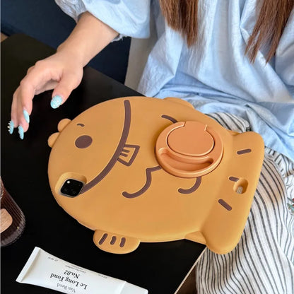 【iPadケース】魚モチーフ シリコン キッズ タブレットケース（360度回転スタンド / 耐衝撃） #261078