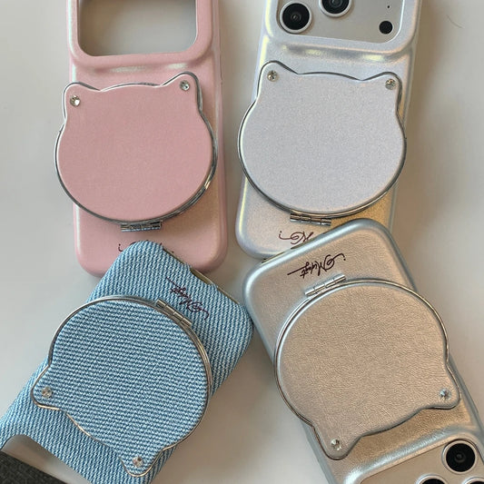 キャットフェイス コンパクトミラー付き 猫 iPhoneケース #260607