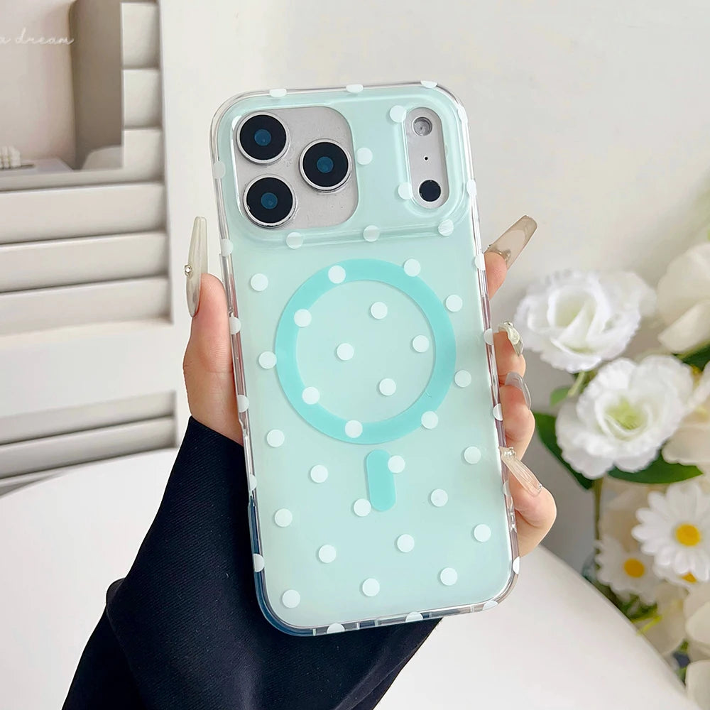 ドット柄 水玉 Magnet内蔵 iPhoneケース｜クリアベース・ポップデザイン #260104