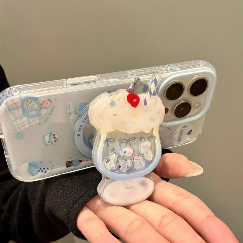 【スマホグリップ】クリームソーダ シャカシャカ スマホグリップ マグネット対応｜ゆめかわ・ブルー #261269　