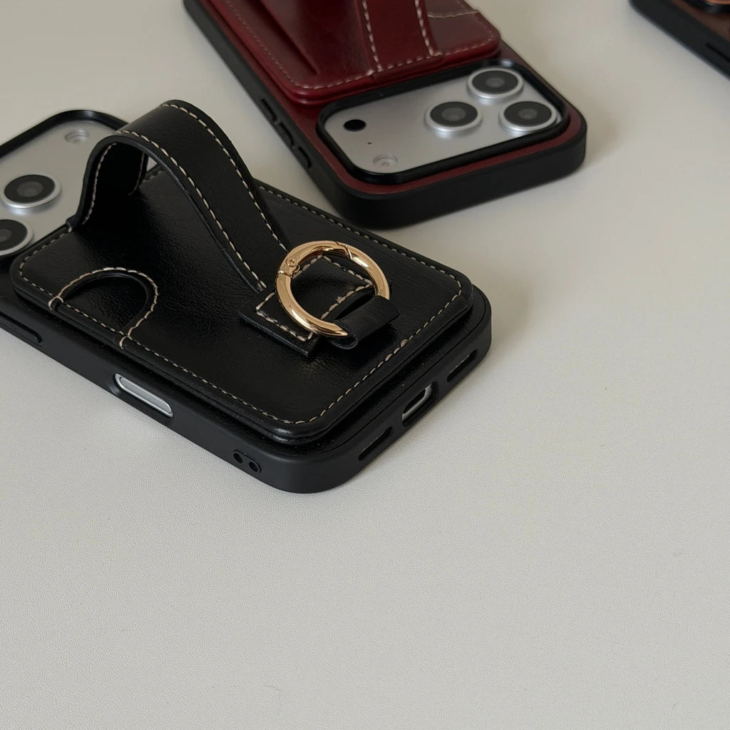 【クラシックハンドトラップ】レザーポケット × キーリング スマホケース｜iPhone対応 #240815