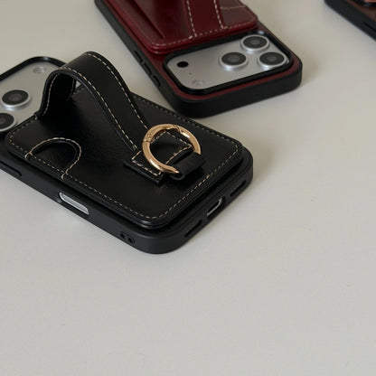 【クラシックハンドトラップ】レザーポケット × キーリング スマホケース｜iPhone対応 #240815