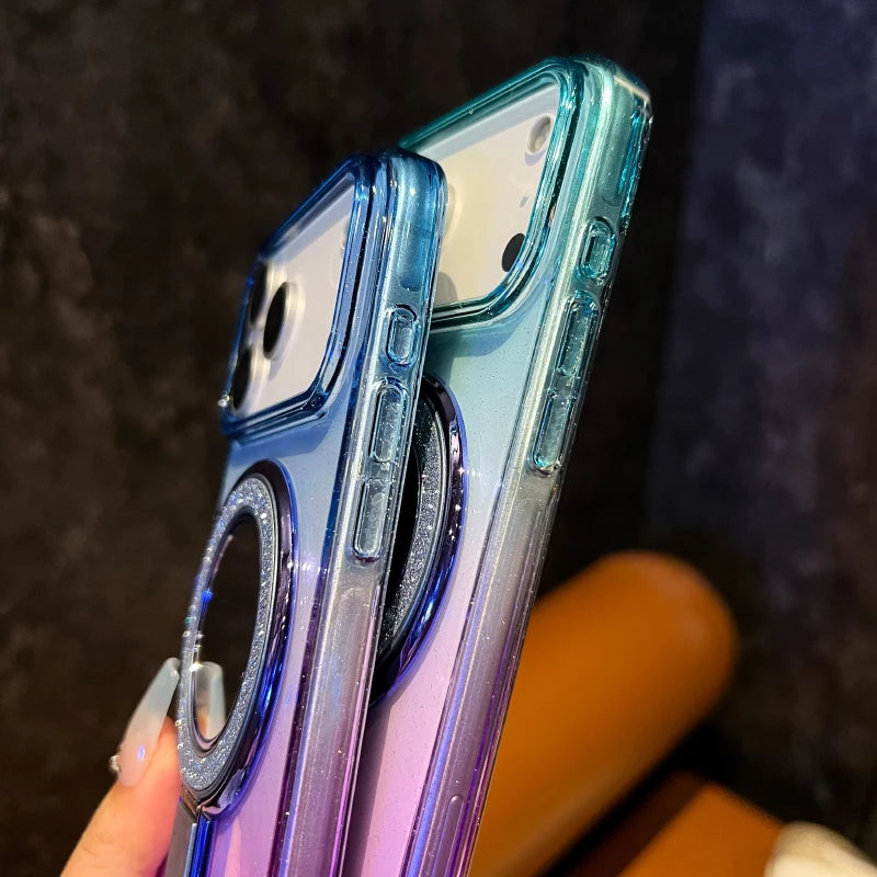 バイカラー クリアグラデーション Magnet内蔵 iPhoneケース｜ミラー リンググリップ #230727