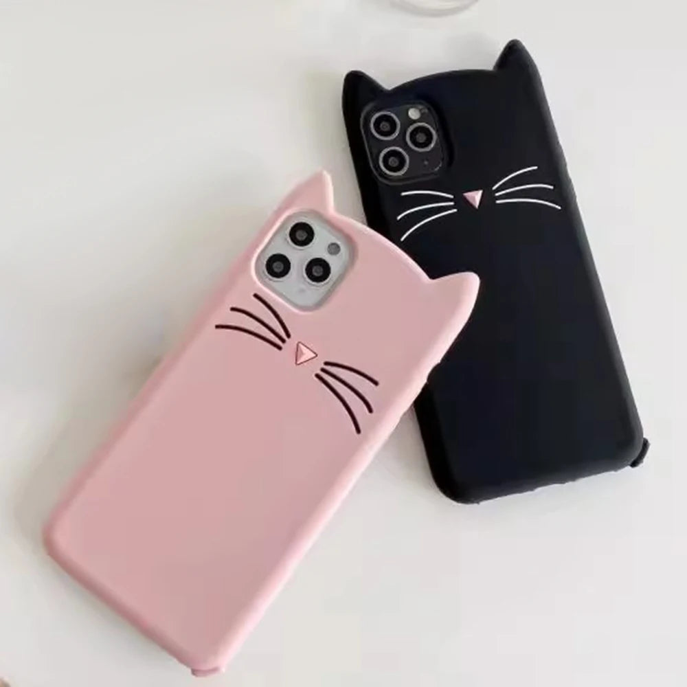 【猫耳シリーズ】ミニマル キャットフェイス iPhone ケース｜マット質感・ソフトTPU #240210