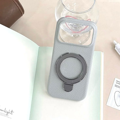 【レザーリング】上品レザー調×メタルリング付きスマホケース｜iPhone対応 #250428