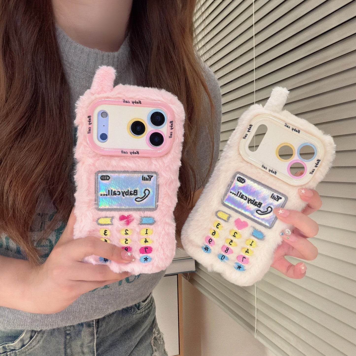 もこもこ ぬいぐるみ風 電話デザイン 韓国 かわいい｜iPhoneケース#260503