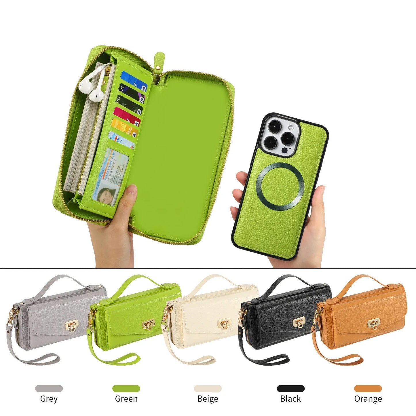 【ウォレットスタイル】財布一体型 分離式レザー調 ブックスタイル 手帳型 iPhoneケース｜ラウンドファスナー・ショルダー対応 #240204