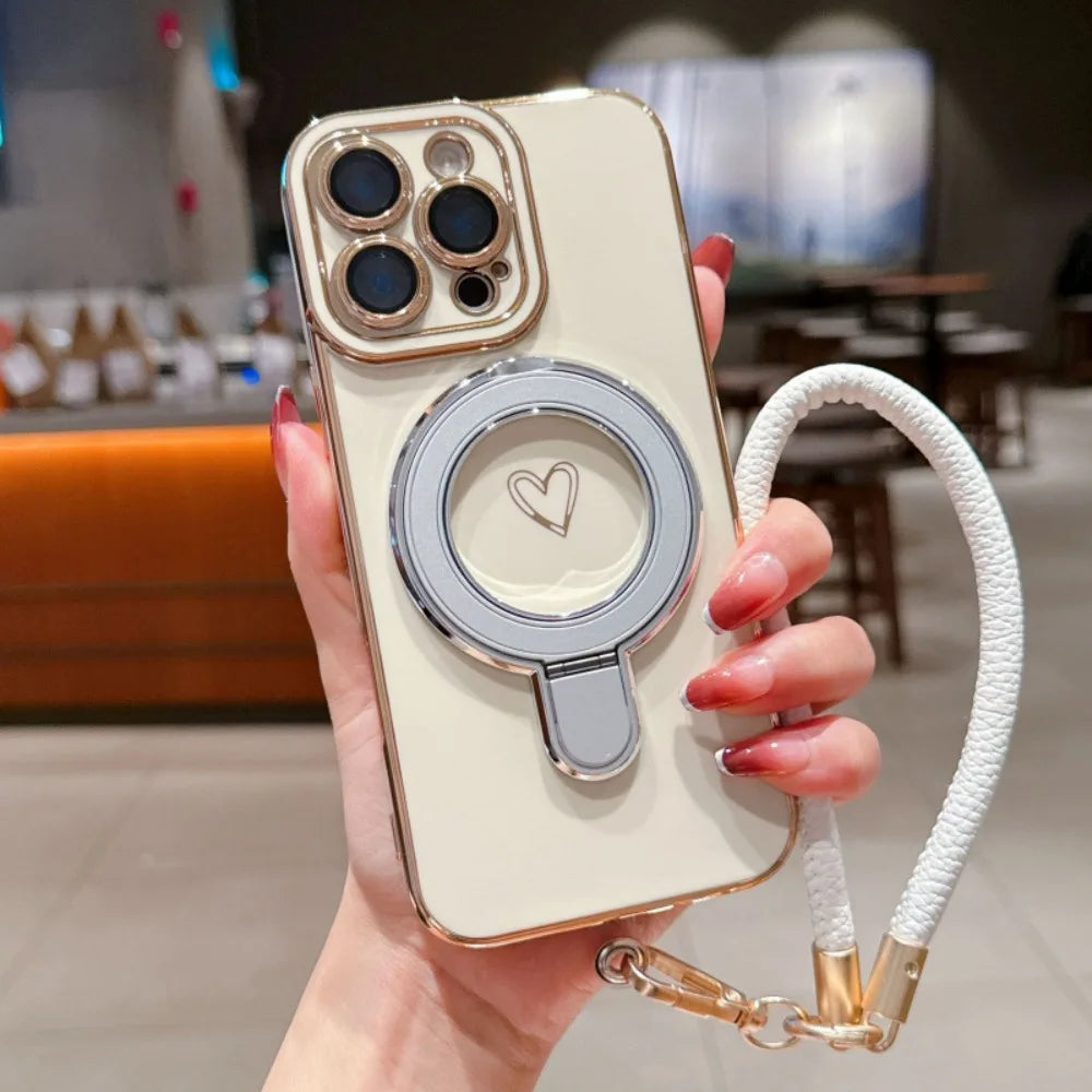 ワンポイントハート リング＆ストラップ付き iPhoneケース #231220