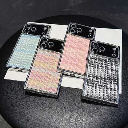 【スクエアシリーズ】ツイードジュエル ラインストーン 高級感 ツイード調 スマホケース｜iPhone対応 #250302