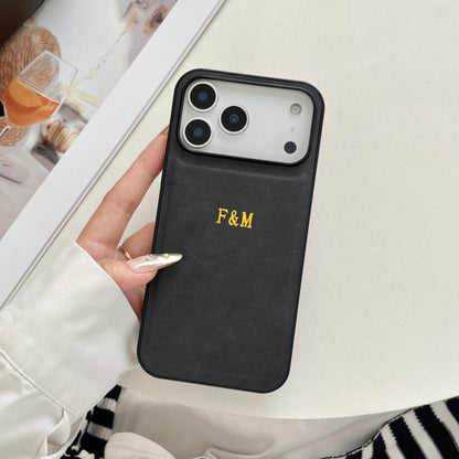 【カスタムNAMEシリーズ】シンプル 箔押し 刻印 レザー調ケース｜iPhone対応 #240820