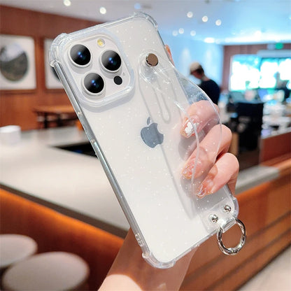 【クリアシリーズ】キラキラ グリッター 落下防止 ハンドストラップ付き 大人可愛い おしゃれ 耐衝撃 透明 スマホケース｜iPhone対応 #250403