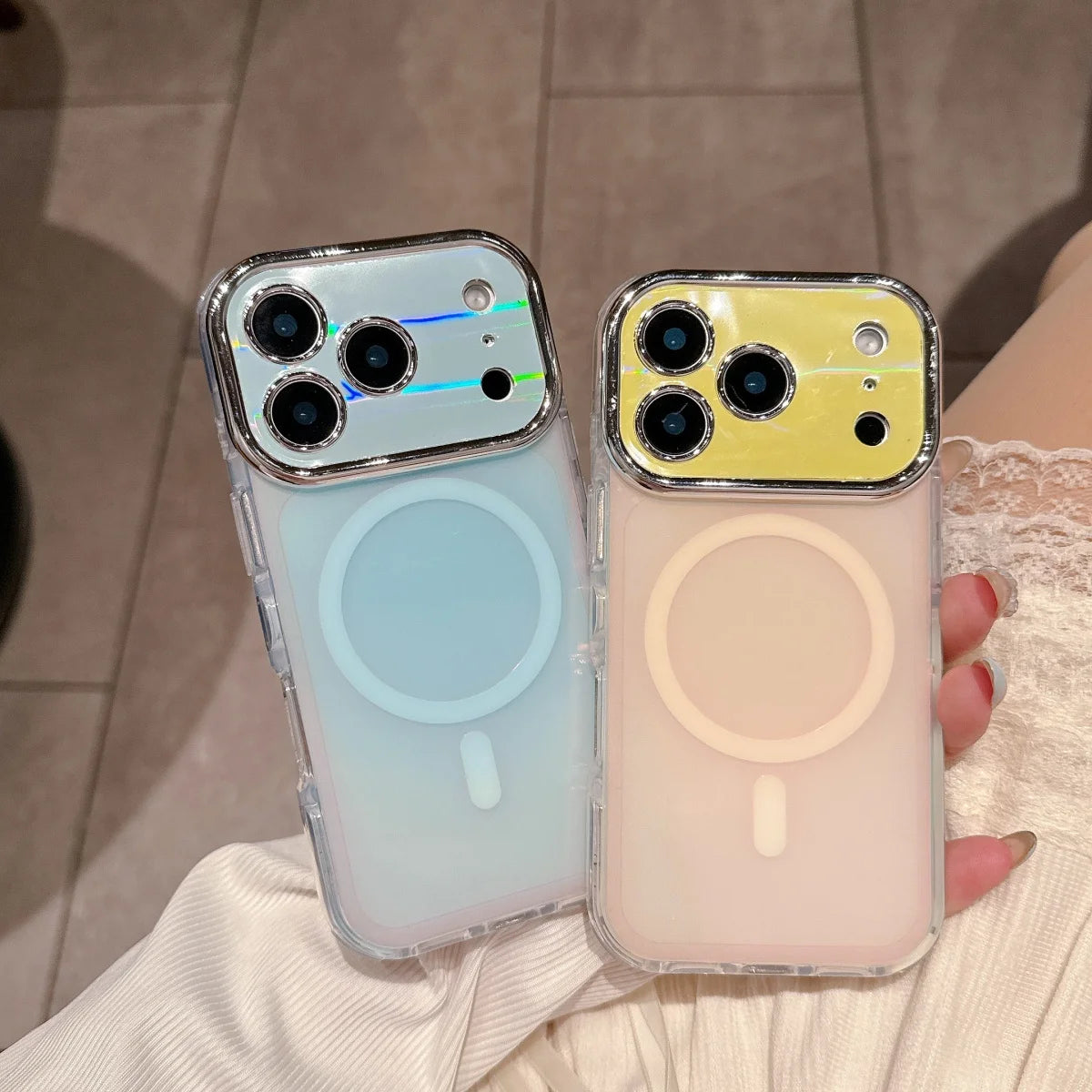 オーロラカラー メッキレンズフレーム Magnet内蔵 クリア iPhoneケース｜きらめき・上品 #260060