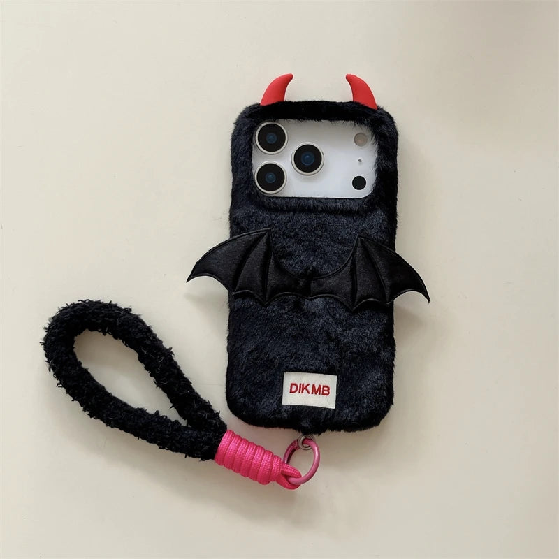 【デビルバットファー】あくまツノ付き×コウモリウィング もこもこスマホケース｜iPhone対応 🦇✨ #250111