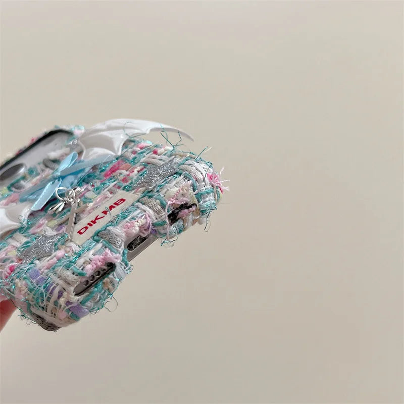 【ツイードリボンシリーズ】バットウィングツイード スマホケース｜ガーリー×エッジデザイン｜iPhone対応 #241204