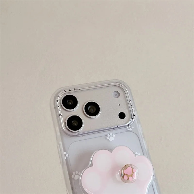 ホワイト 肉球 くるくる回る グリップ 足跡 iPhoneケース #231001