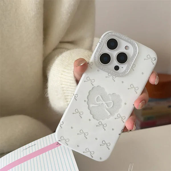 リボンハートデザイン iPhoneケース｜立体ラインストーンリボン モチーフケース #260308