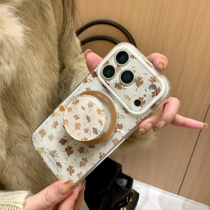 ブラウンリーフ Magnet内蔵 iPhoneケース｜落ち葉柄・マグネットリング付き #240430