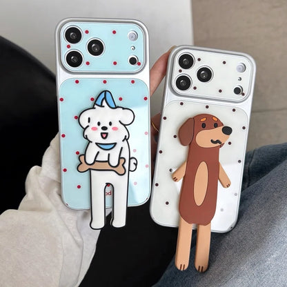 立体 犬 ドット柄 iPhoneケース｜かわいい アニマル 3Dモチーフ・ストラップ付き #260065
