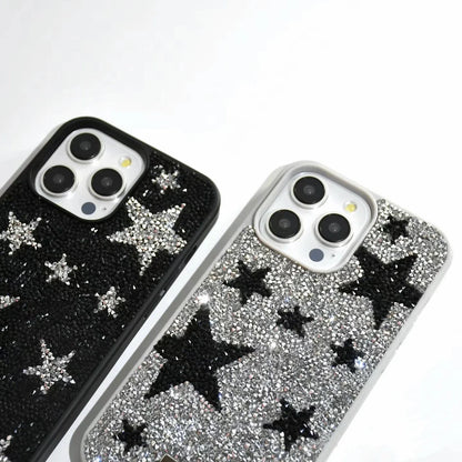 【キラキラビジューシリーズ】オールラインストーン スターモチーフ 星柄 グリッター デコ スマホケース｜iPhone対応 #260116