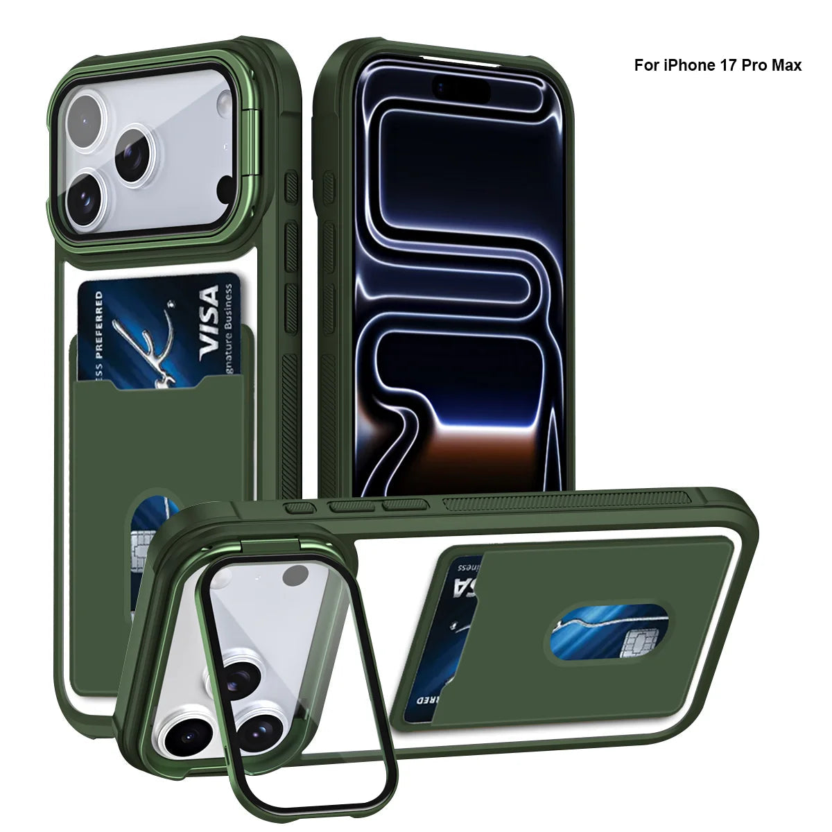 カード収納付き カメラ保護スタンド iPhoneケース｜耐衝撃フレーム #240328