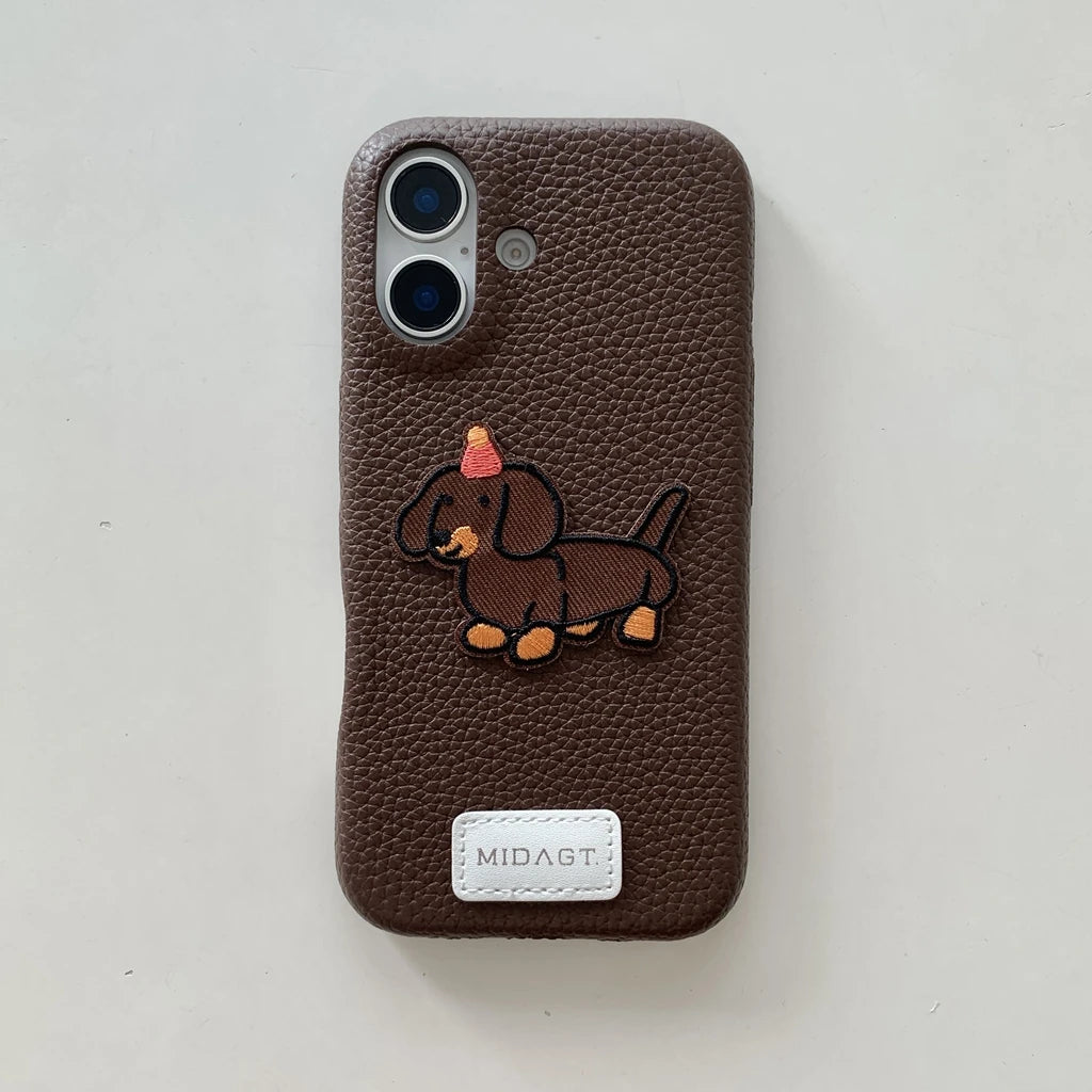 【アニマルシリーズ】ドッグ 犬 猫 モチーフ 刺繍入りレザー調 スマホケース ダックスフンド フレンチブルドッグ ｜iPhone対応 #250422