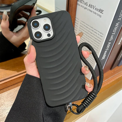 ウェーブデザイン ソフトマット シリコン iPhoneケース｜ストラップ付き・立体フォルム #231122