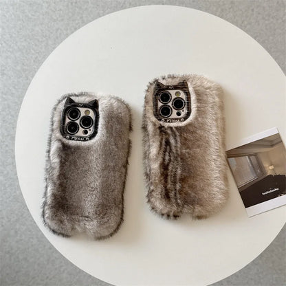 【ミャウファーキャット】猫耳カメラ × ふわふわ ファー スマホケース｜iPhone対応 #250205