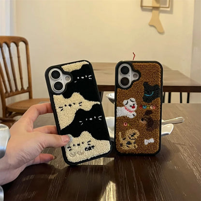 【ふわもこアニマルズ】刺繍タッチ × モコモコ立体デザイン スマホケース｜iPhone対応 #250605