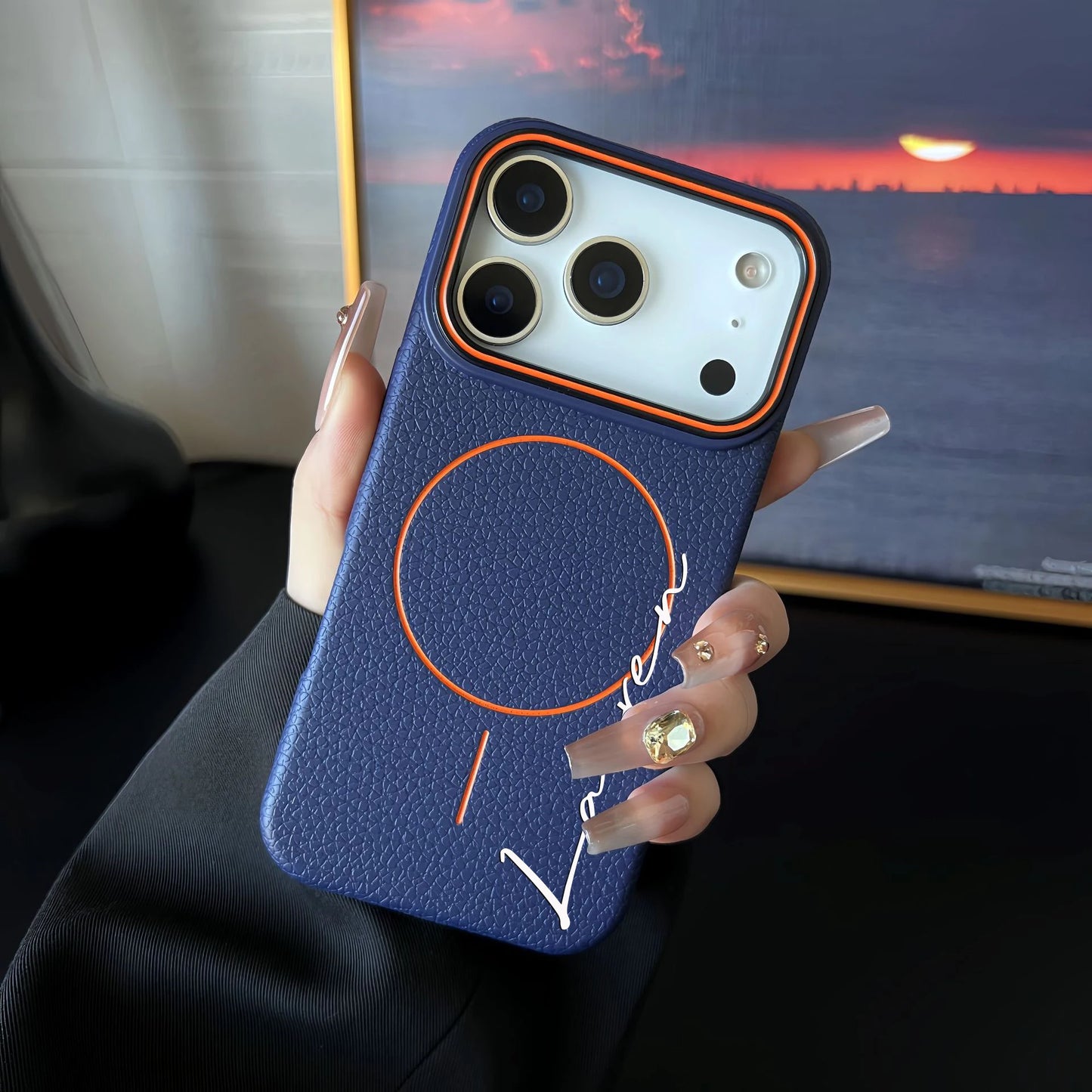 【カスタムシリーズ】Magnet内蔵 名入れ 高級レザー調 スマホケース｜iPhone対応 #240715