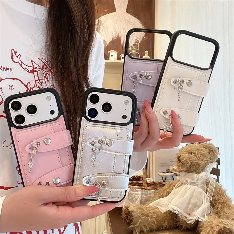 ベルト・キーチャームデザイン iPhoneケース 全4色 トレンド・ガーリー・フェミニン  #261147
