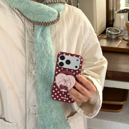 チェリーハート グリップ付き ドット 水玉 デザイン iPhoneケース #240513