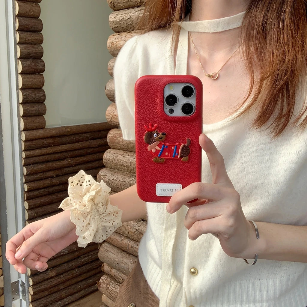 【アニマルシリーズ】ドッグ 犬 猫 モチーフ 刺繍入りレザー調 スマホケース ダックスフンド フレンチブルドッグ ｜iPhone対応 #250422