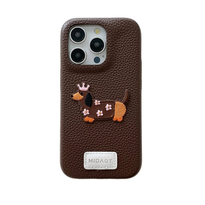 【アニマルシリーズ】ドッグ 犬 猫 モチーフ 刺繍入りレザー調 スマホケース ダックスフンド フレンチブルドッグ ｜iPhone対応 #250422