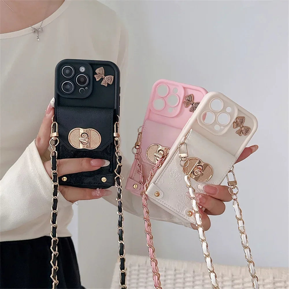 【チェーンポーチシリーズ】リボンチャーム付き ストラップ付属 スマホケース｜iPhone対応 #251213