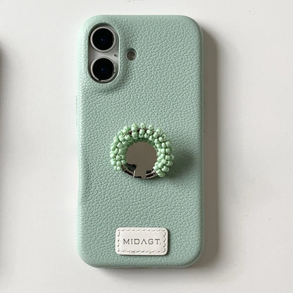 【レザー調】カラー ビーズ リング スタンド付き スマホケース｜iPhone対応 #250421