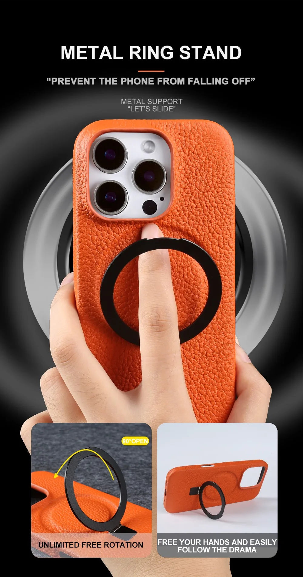 【本革シリーズ】折りたたみ スタンドリング付き レザースマホケース｜iPhone対応 #241013