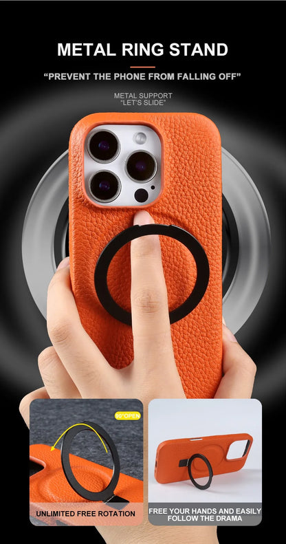 【本革シリーズ】折りたたみ スタンドリング付き レザースマホケース｜iPhone対応 #241013