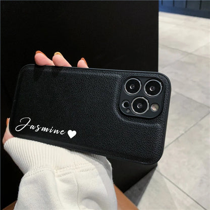 【カスタムシリーズ】ハート付き 名入れOK レザー調 スマホケース｜iPhone対応 #250323