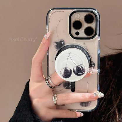 【Magnet対応】ブラックチェリー × 透明フレームケース｜iPhone対応 #240827