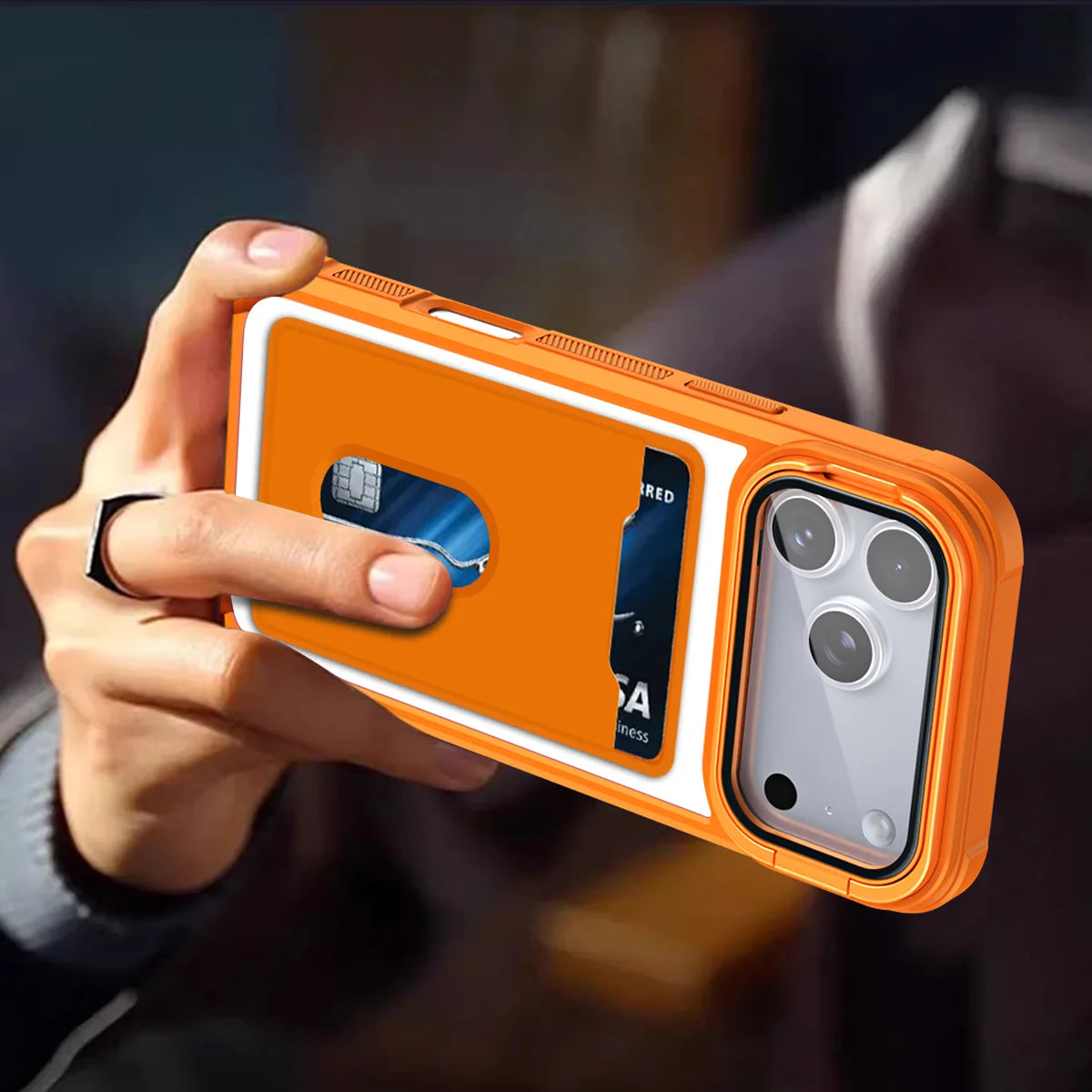 カード収納付き カメラ保護スタンド iPhoneケース｜耐衝撃フレーム #240328