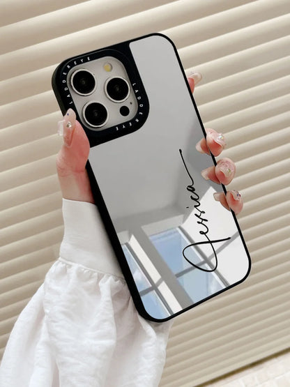 【カスタムシリーズ】名入れOK シルバー ミラー調 スマホケース｜iPhone対応 #250324