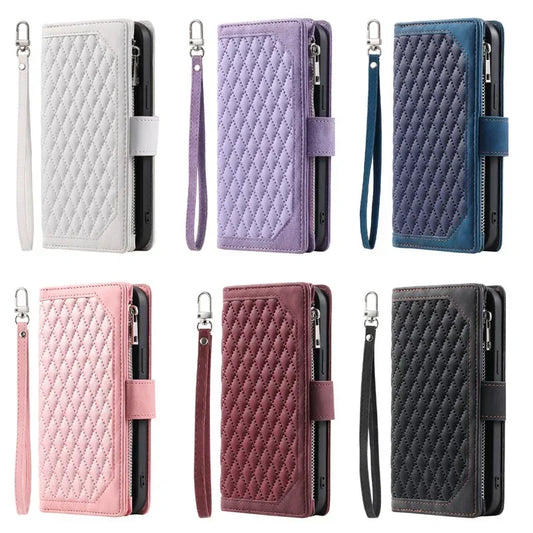 【ブックスタイル】キルティング レザー 手帳型 ウォレット iPhoneケース｜ショルダーストラップ付き #240127