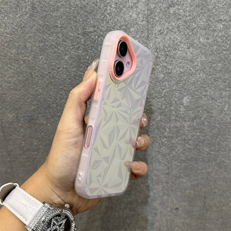 【キラキラシリーズ】幾何学模様 ホログラムデザイン ストラップ付きスマホケース｜iPhone対応 #251012