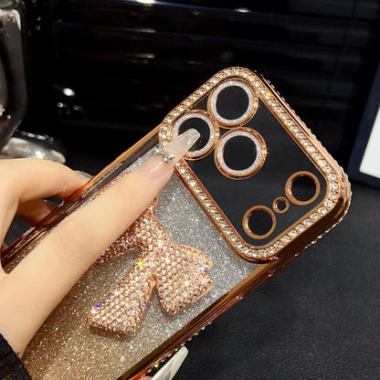 【リボン×ラメ】 iPhoneケース キラキラデコデザイン グラデグリッター｜ガーリー・華やか #231026