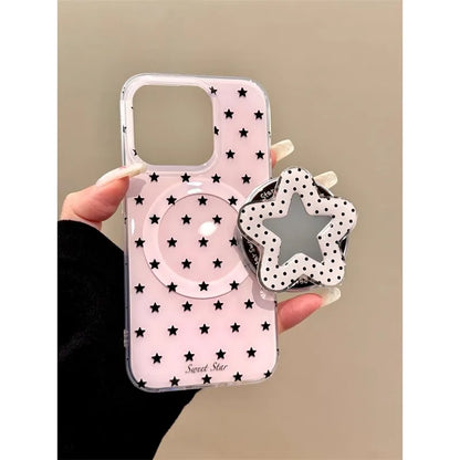 スターモチーフ ブラックピンク Magnet内蔵 iPhoneケース｜ミラーグリップ付き #240309