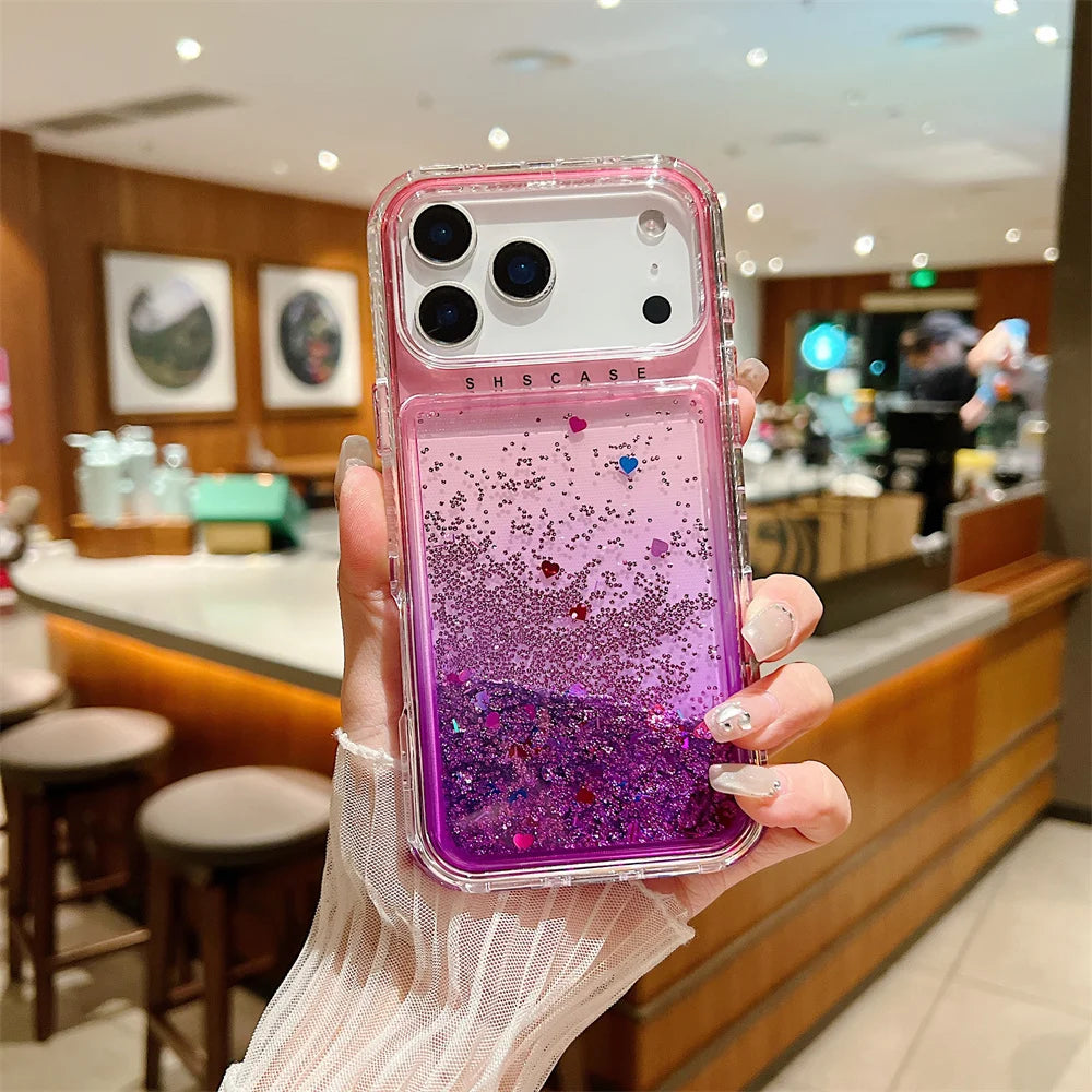 【流れるシリーズ】キラキラグリッター 星屑ラメ入り リキッドデザイン スマホケース｜iPhone対応 #251202