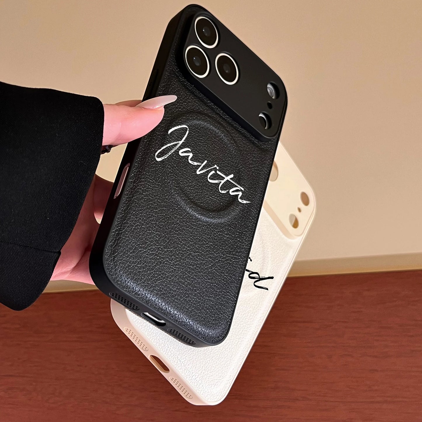 【カスタムシリーズ】名入れ レザー調 マグネット対応 スマホケース｜iPhone対応 #240725