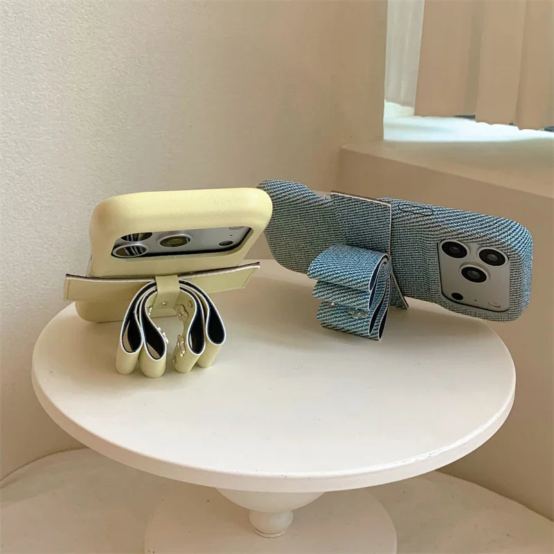 【リボンデザイン】デニム調 立体リボン iPhoneケース｜iPhone対応 #260126